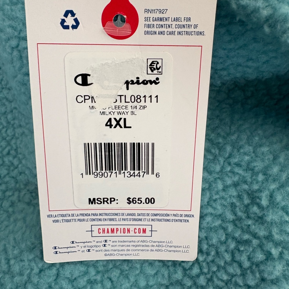 Champion Men's Micro Fleece 1/4 Zip Pullover Milky Way Blue NWT - Picture 10 of 15
